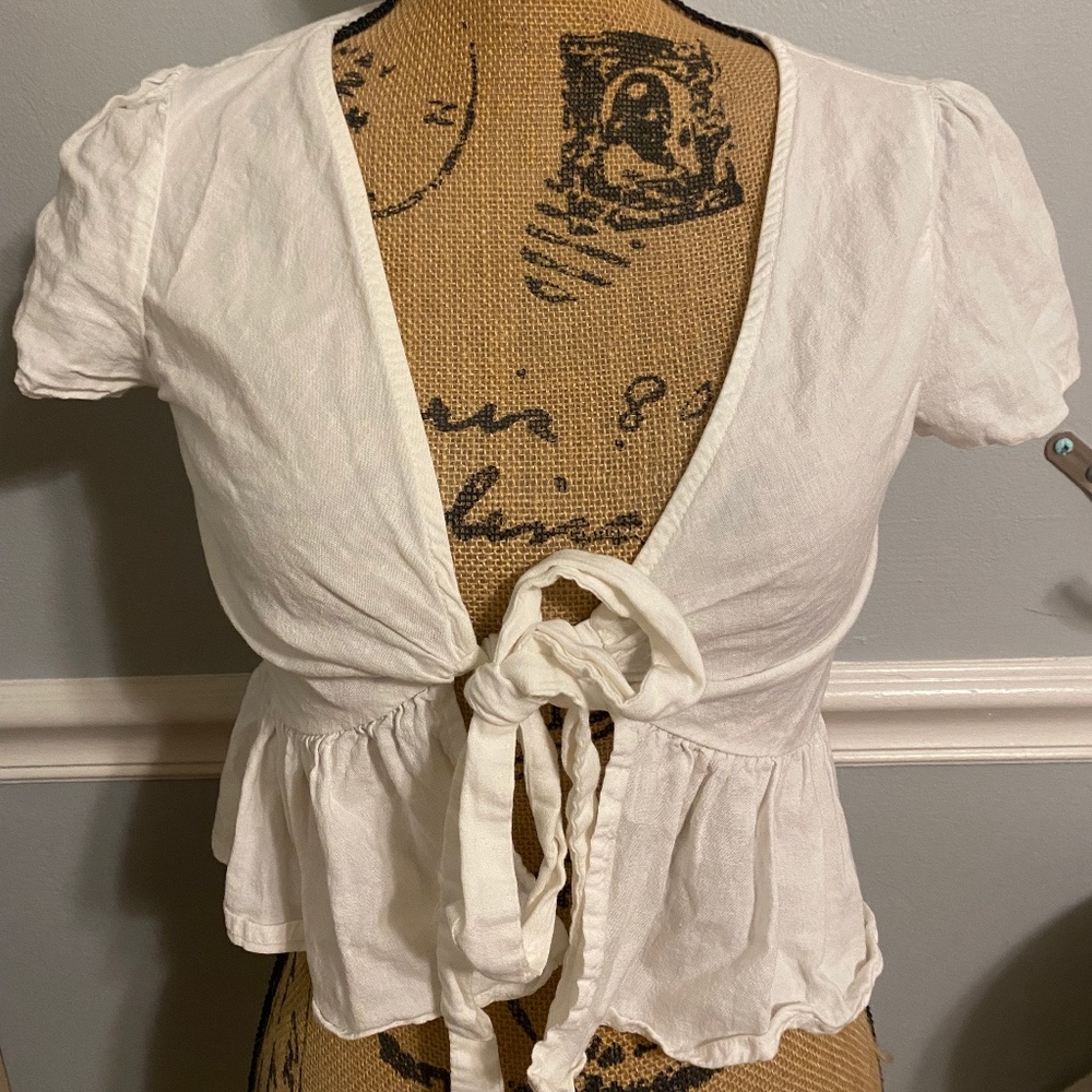 Brandy Melville front tie white blouse